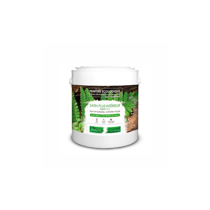 Peinture naturelle satinée blanche murs et bois intérieur (1L/18m2) Natura