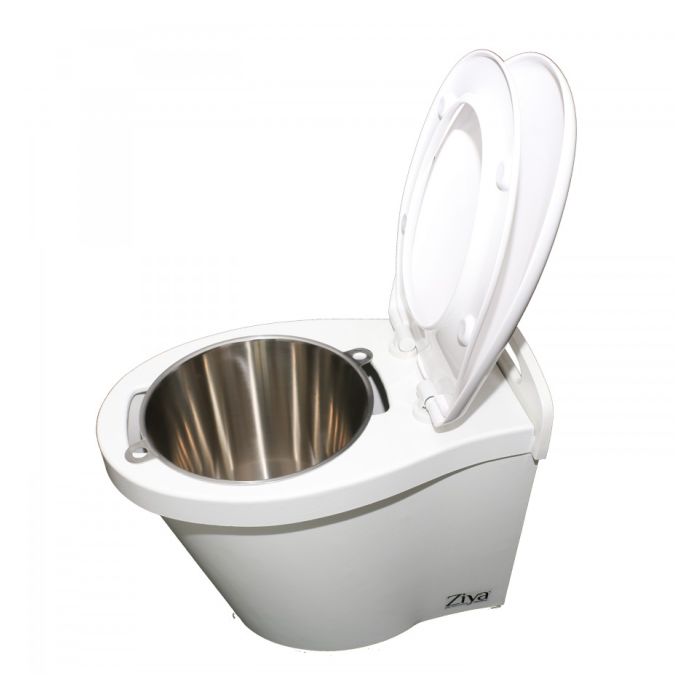 Toilette sèche à compost en bois blanc avec seau inox 15L Ziya